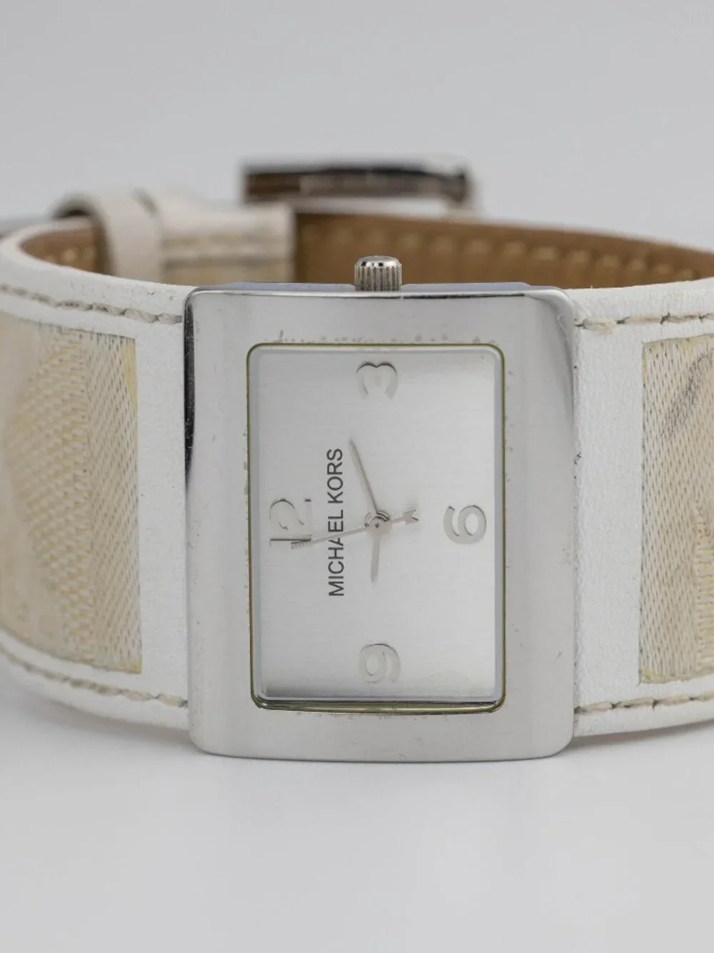 Michael Kors MK-2095 Rectangular Watch Women's Wide White Leather  New Battery
